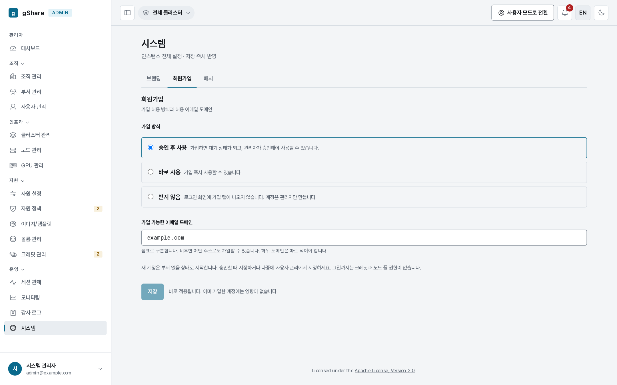 Sign-up policy